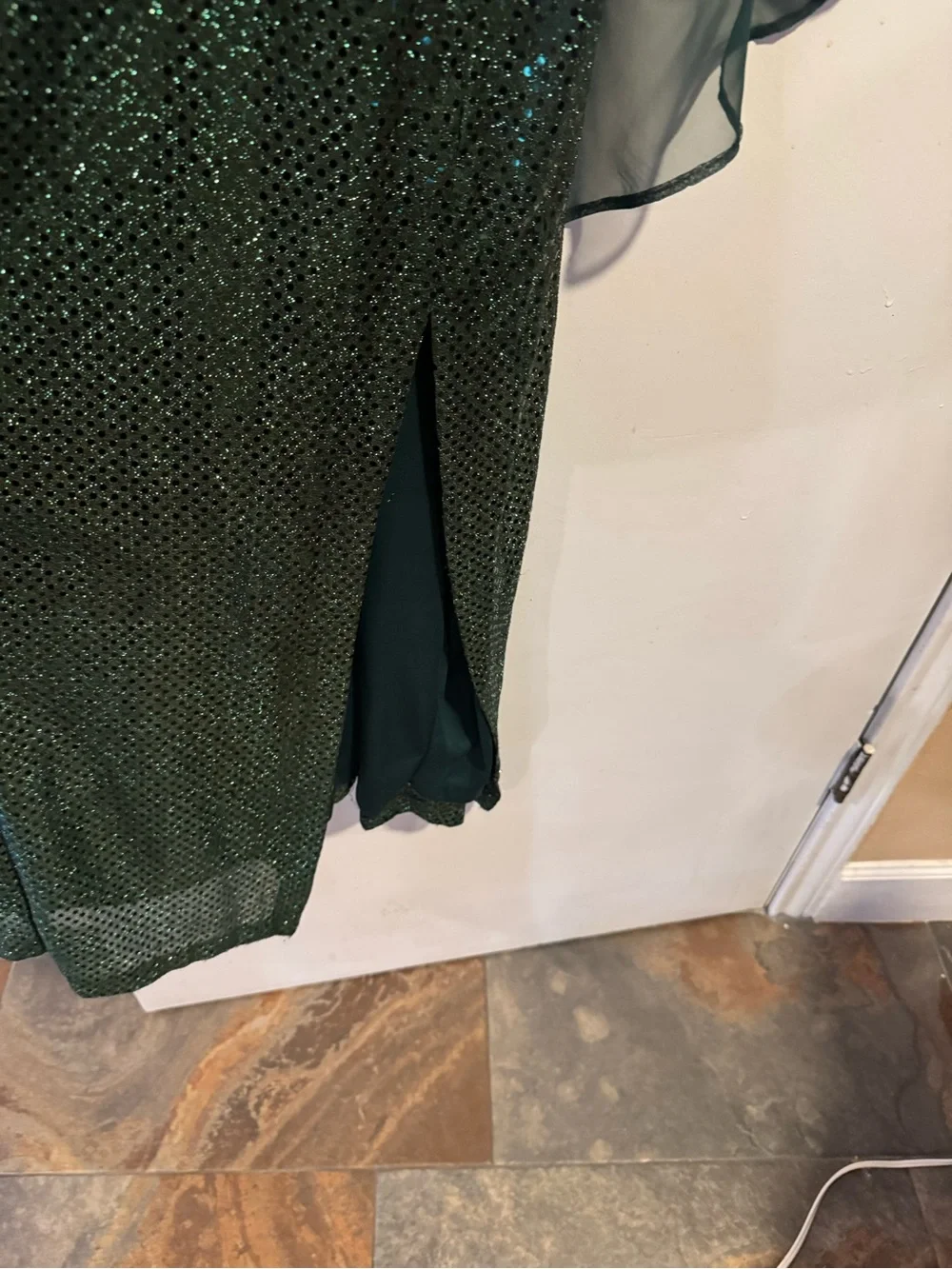 Vintage 80s ANN Emerald Green Formal Dress Cape Set XL USA